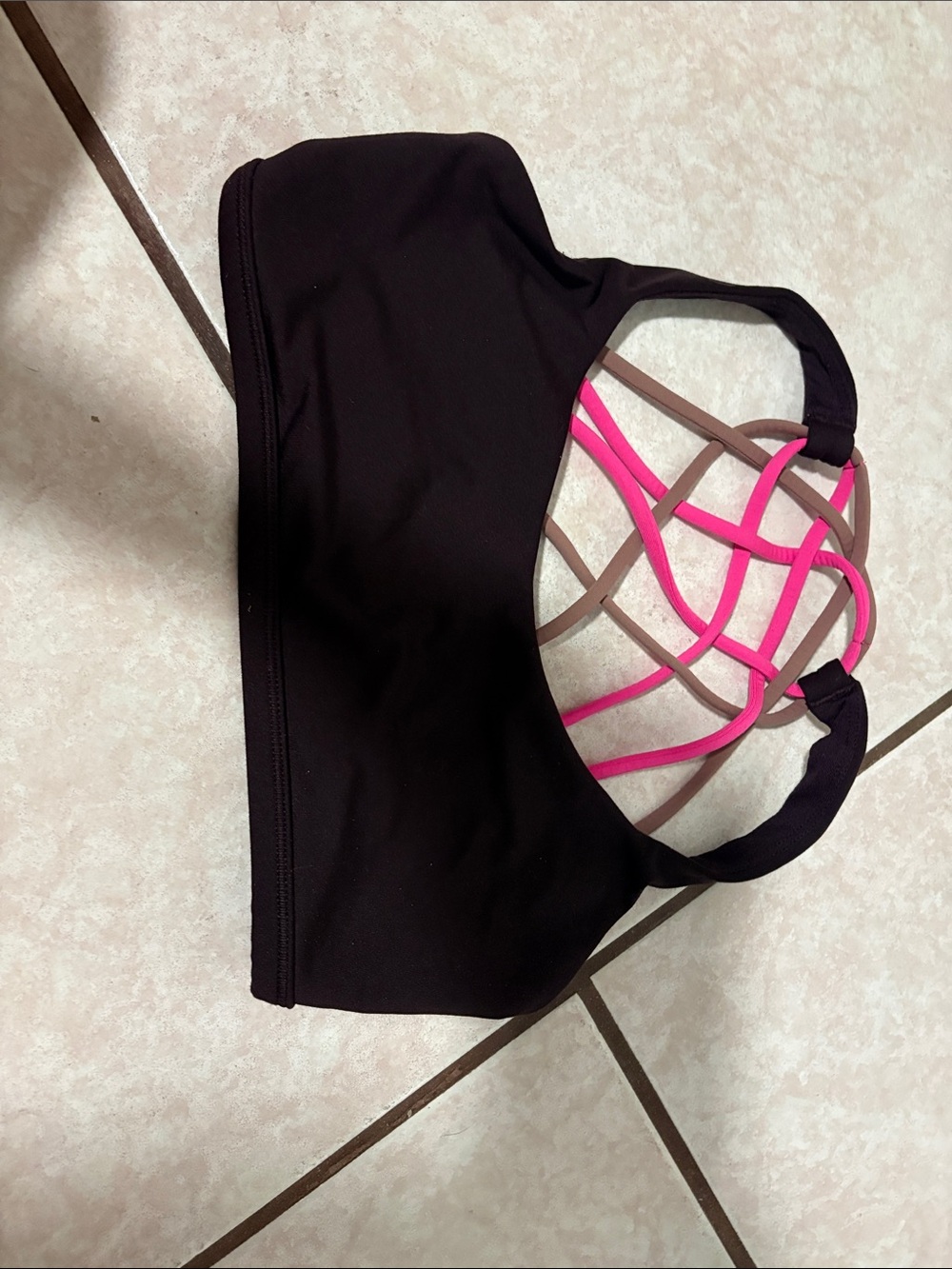 lululemon athletica Black Sports Bra with Pink & Taupe Strappy Back